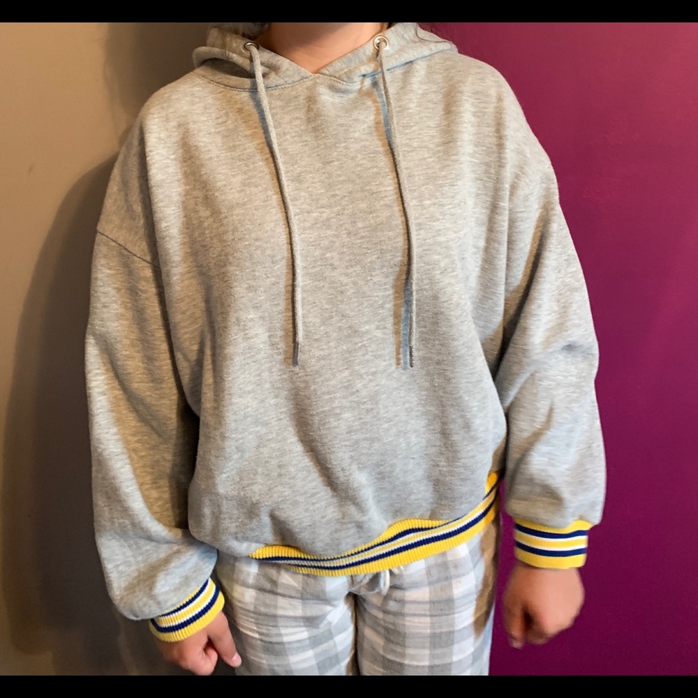 Gray Hoodie with Multi-Color Cuffs